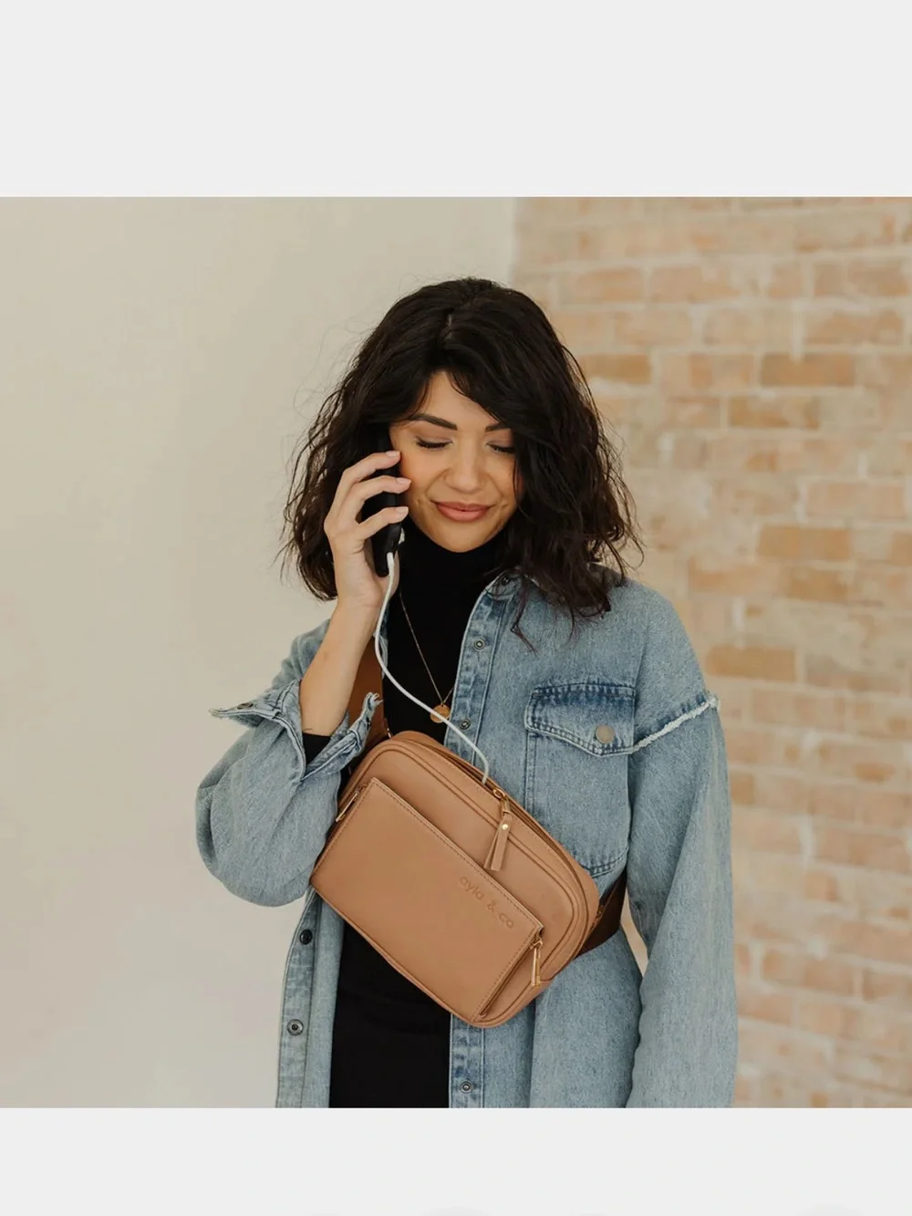 ayla & co Tan Leather Belt Bag with Matching Card Case